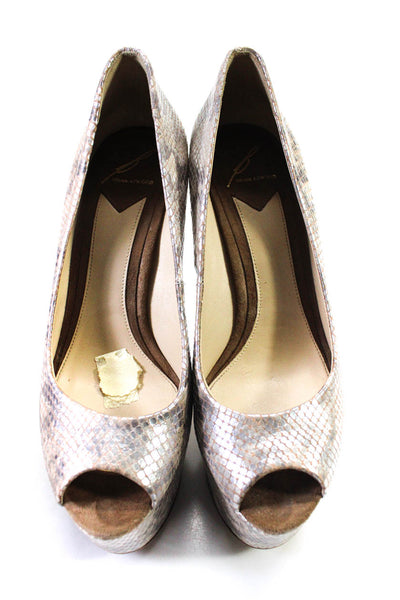 B Brian Atwood Womens Leather Snakeskin Print Bambola Pumps Silver Size 8.5US
