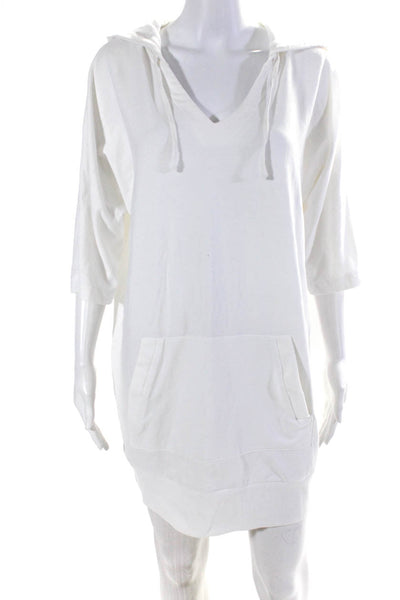 DKNY Womens Hooded V Neck Short Sleeve Jersey Mini Dress White Size Medium