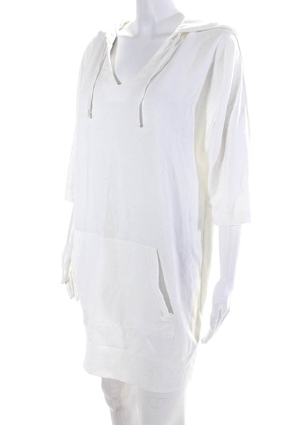 DKNY Womens Hooded V Neck Short Sleeve Jersey Mini Dress White Size Medium