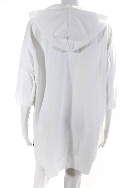 DKNY Womens Hooded V Neck Short Sleeve Jersey Mini Dress White Size Medium