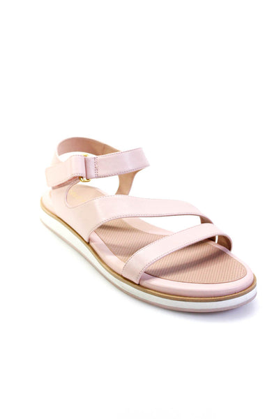 Cole Haan Womens Hook & Loop Ankle Strap Flat Sandals Pink Leather Size 8