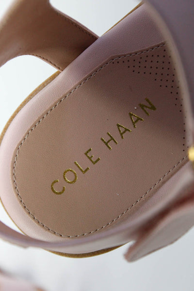 Cole Haan Womens Hook & Loop Ankle Strap Flat Sandals Pink Leather Size 8