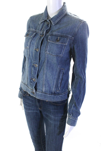 Paige Womens Denim Collared Long Sleeve Button Up Jean Jacket Blue Size XS