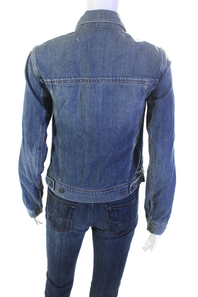 Paige Womens Denim Collared Long Sleeve Button Up Jean Jacket Blue Size XS