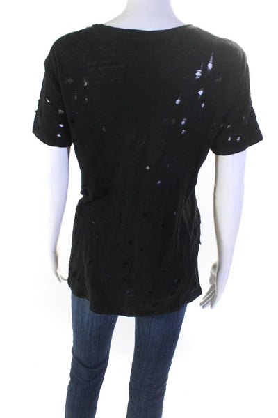 IRO Womens Linen Jersey Knit Short Sleeve Distressed T-Shirt Tee Black Size S