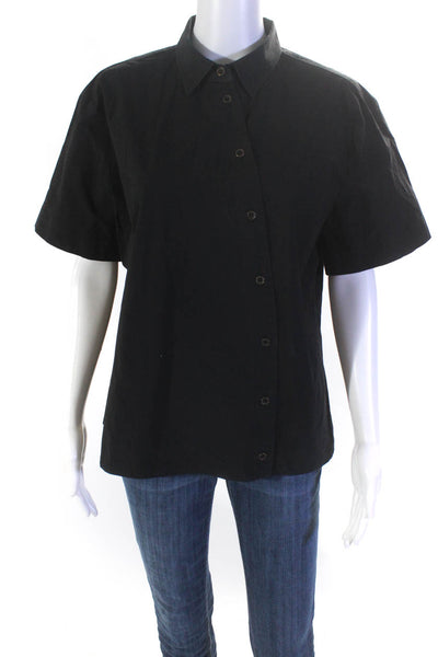 Tomas Maier Womens Collared Button Up Short Sleeve Blouse Top Black Size 10