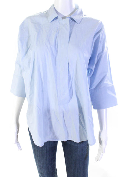 Essentiel Antwerp Womens Cotton 1/2 Button Up 3/4 Sleeve Blouse Top Blue Size 38