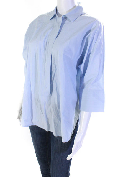 Essentiel Antwerp Womens Cotton 1/2 Button Up 3/4 Sleeve Blouse Top Blue Size 38