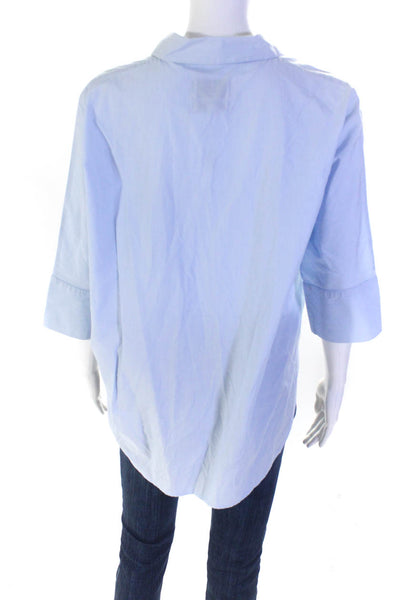 Essentiel Antwerp Womens Cotton 1/2 Button Up 3/4 Sleeve Blouse Top Blue Size 38