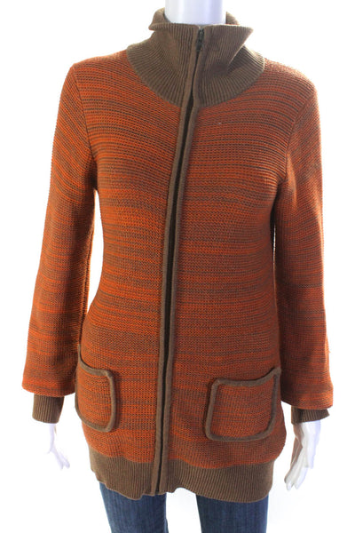 Thakoon Womens Cotton + Wool Knit High Neck Full Zip Sweater Orange Size XS