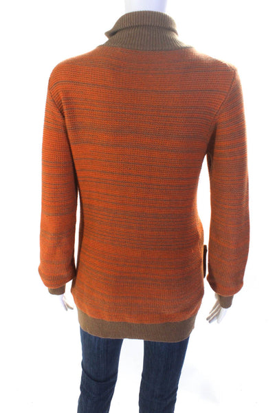 Thakoon Womens Cotton + Wool Knit High Neck Full Zip Sweater Orange Size XS