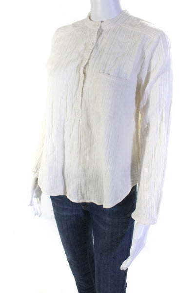 Apiece Apart Womens Cotton Round Neck Pullover Button Up Blouse Top Cream Size 2