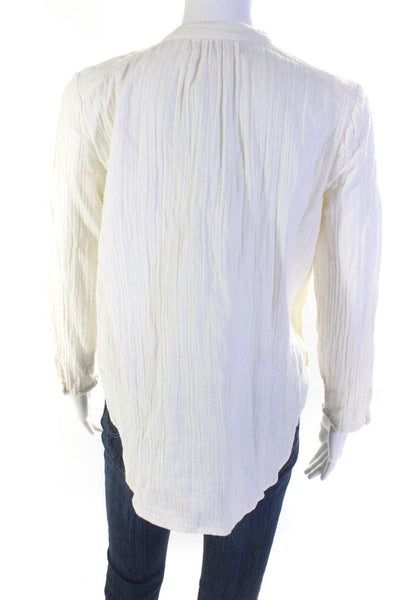 Apiece Apart Womens Cotton Round Neck Pullover Button Up Blouse Top Cream Size 2