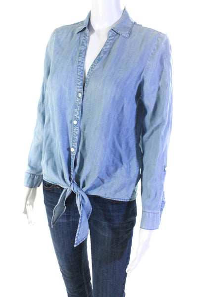 Soft Joie Womens Tie Front Long Sleeve Button Up Blouse Top Blue Size XS