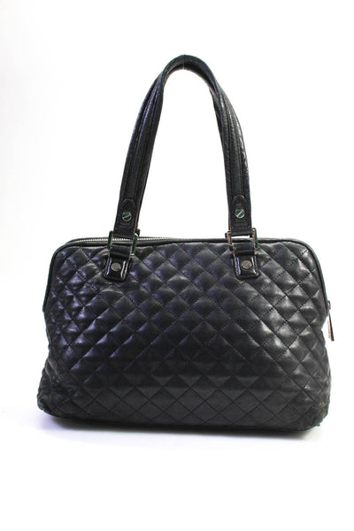 Lamb Womens Textured Quilted Zipped Buckled Chain Shoulder Handbag Black