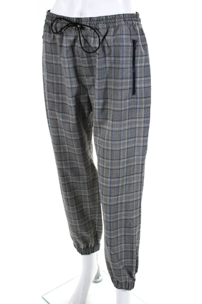 Milly Women's Plaid Wool Drawstring Jogger Pants Gray Size S