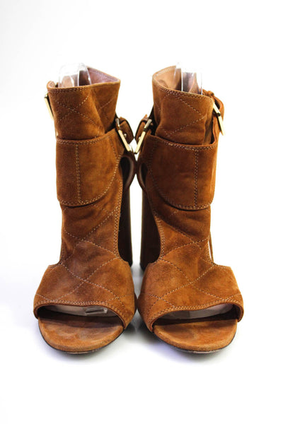 Laurence Dacade Women's Suede Block Heel Strappy Sandals Brown Size 39.5