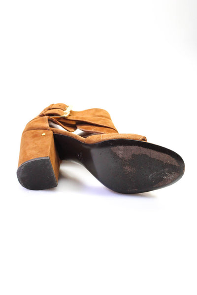 Laurence Dacade Women's Suede Block Heel Strappy Sandals Brown Size 39.5