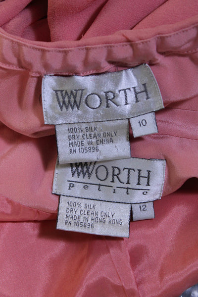 Worth Womens Silk Chiffon Long Sleeve One Button Blazer Skirt Suit Pink Size 12