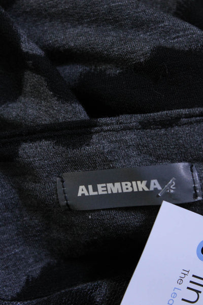 Alembika Womens Striped Print Long Sleeve Mid-Calf Dress Gray Black Size 2