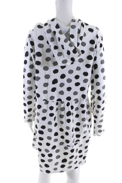 Fenini Womens Cotton Knit Spotted Print Hooded Fit & Flare Dress White Size M