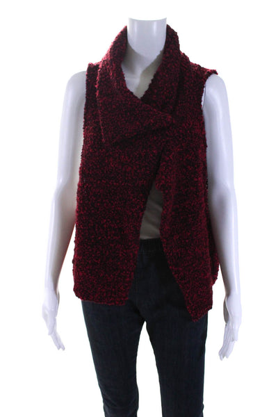Alembika Womens Tweed Textured Sleeveless Collared Vest Jacket Red Black Size L