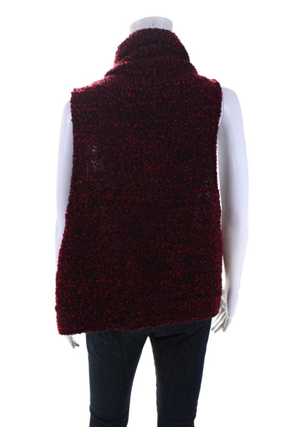 Alembika Womens Tweed Textured Sleeveless Collared Vest Jacket Red Black Size L
