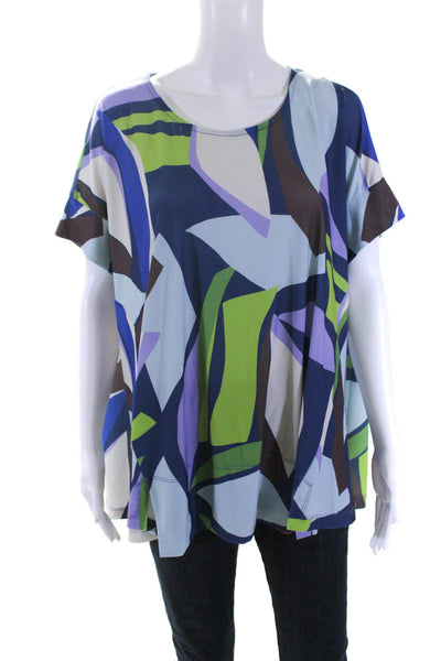 Alembika Womens Short Sleeve Scoop Neck Abstract Shirt Multicolored Size Small