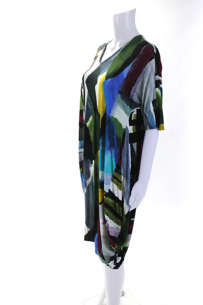 Marita Huurinainen Womens Short Sleeve Abstract Shirt Dress Multicolored Large