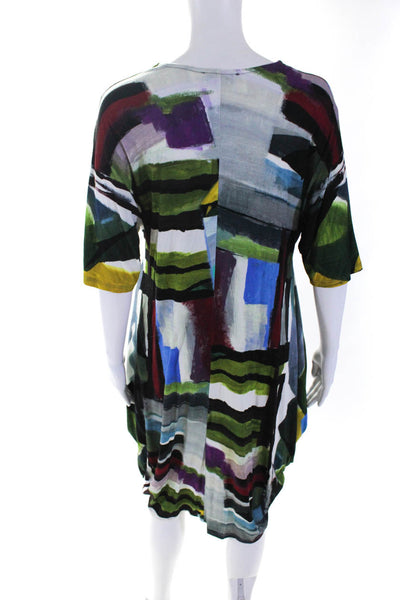 Marita Huurinainen Womens Short Sleeve Abstract Shirt Dress Multicolored Large