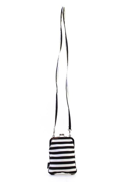 Marimekko Womens Striped Kiss Lock Crossbody Shoulder Handbag Black White