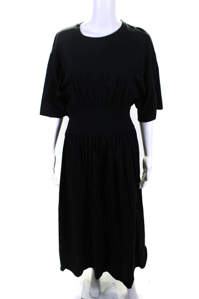 Toteme Womens Short Sleeved Round Neck A Line Blouson Midi Dress Black Size M