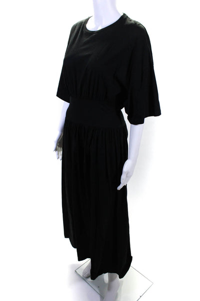 Toteme Womens Short Sleeved Round Neck A Line Blouson Midi Dress Black Size M