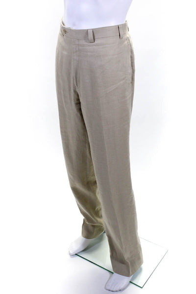 Calvin Klein Mens Linen Mid-Rise Pleated Front Straight Leg Pants Beige Size 36R