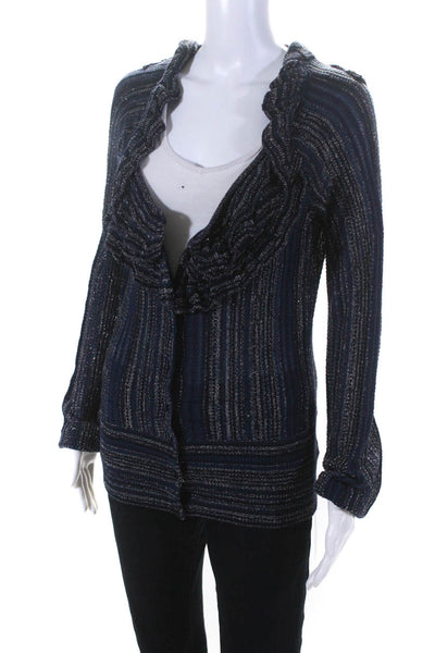 Leifsdottir Anthropologie Womens Silk Cardigan Sweater Blue Gold Size Small