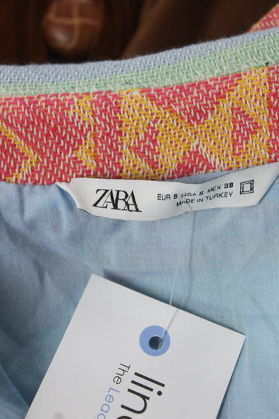 Zara Womens Geometric Woven Full Zip Collared Jacket Red Green Blue Size Small