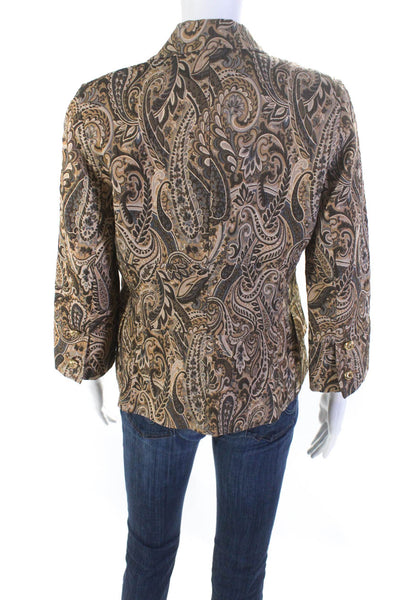 Express Womens Metallic Paisley Jacquard Blazer Jacket Beige Brown Size 8