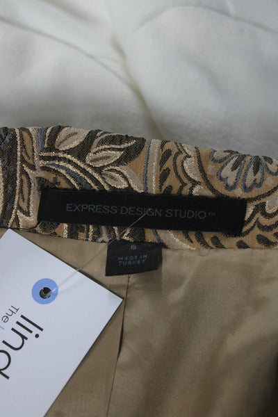 Express Womens Metallic Paisley Jacquard Blazer Jacket Beige Brown Size 8