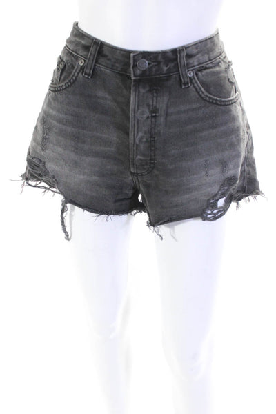 Boyish Womens Cutoff Denim Mid Rise Distressed Shorts Gray Size 30