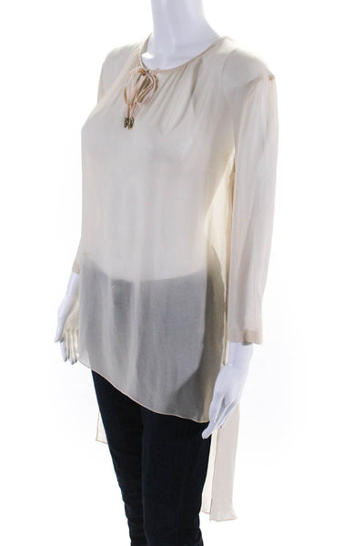 Silvia Tcherassi Womens 100% Silk Sheer Long Sleeved Open Back Blouse Tan Size S