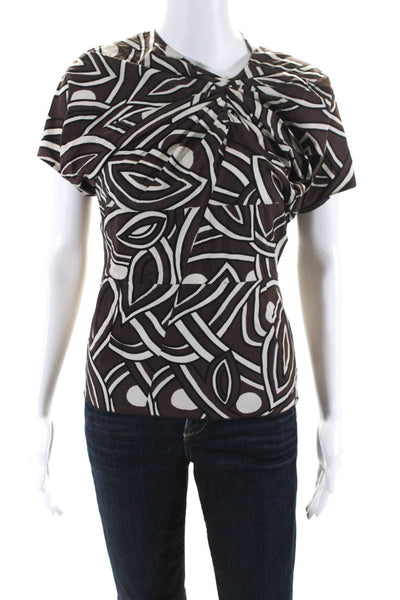 Marni Womens Pleated Short Sleeved Tied Back Zippered Blouse Brown Beige Size 36