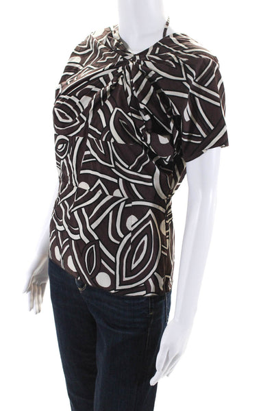 Marni Womens Pleated Short Sleeved Tied Back Zippered Blouse Brown Beige Size 36