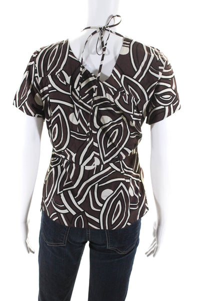 Marni Womens Pleated Short Sleeved Tied Back Zippered Blouse Brown Beige Size 36