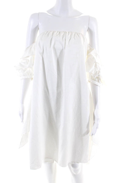 Johanna Ortiz Womens Off the Shoulder Puff Sleeved Short Wrap Dress White Size M