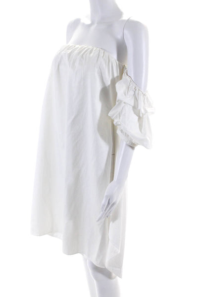 Johanna Ortiz Womens Off the Shoulder Puff Sleeved Short Wrap Dress White Size M