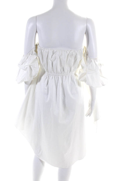 Johanna Ortiz Womens Off the Shoulder Puff Sleeved Short Wrap Dress White Size M