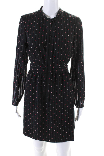 Alexis Womens Polka Dot Striped Long Sleeved Tied Wrap Dress Black Red Size M