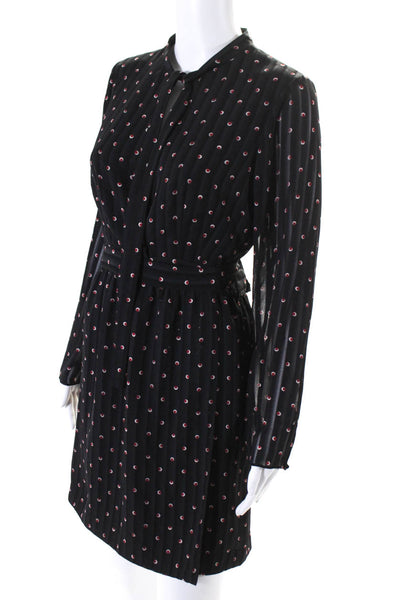 Alexis Womens Polka Dot Striped Long Sleeved Tied Wrap Dress Black Red Size M