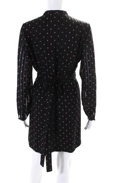 Alexis Womens Polka Dot Striped Long Sleeved Tied Wrap Dress Black Red Size M