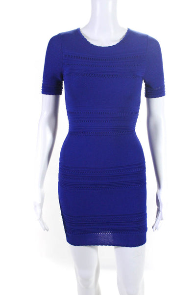 Torn by Ronny Kobo Women's Short Sleeve Textured Knit Bodycon Dress Blue Size XS